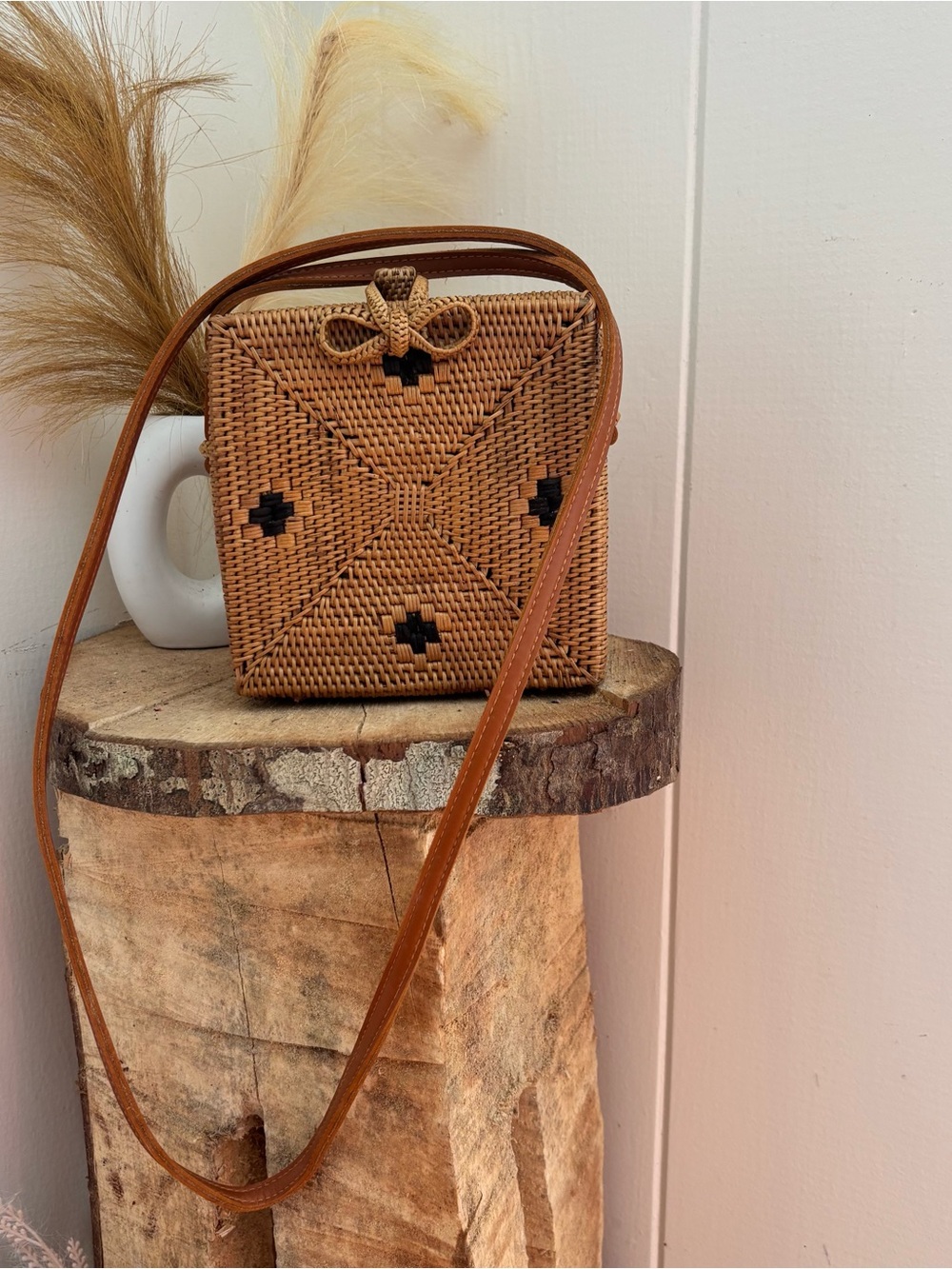 Urban Outfitters Woven Rattan Crossbody Bag in Tan and Black
